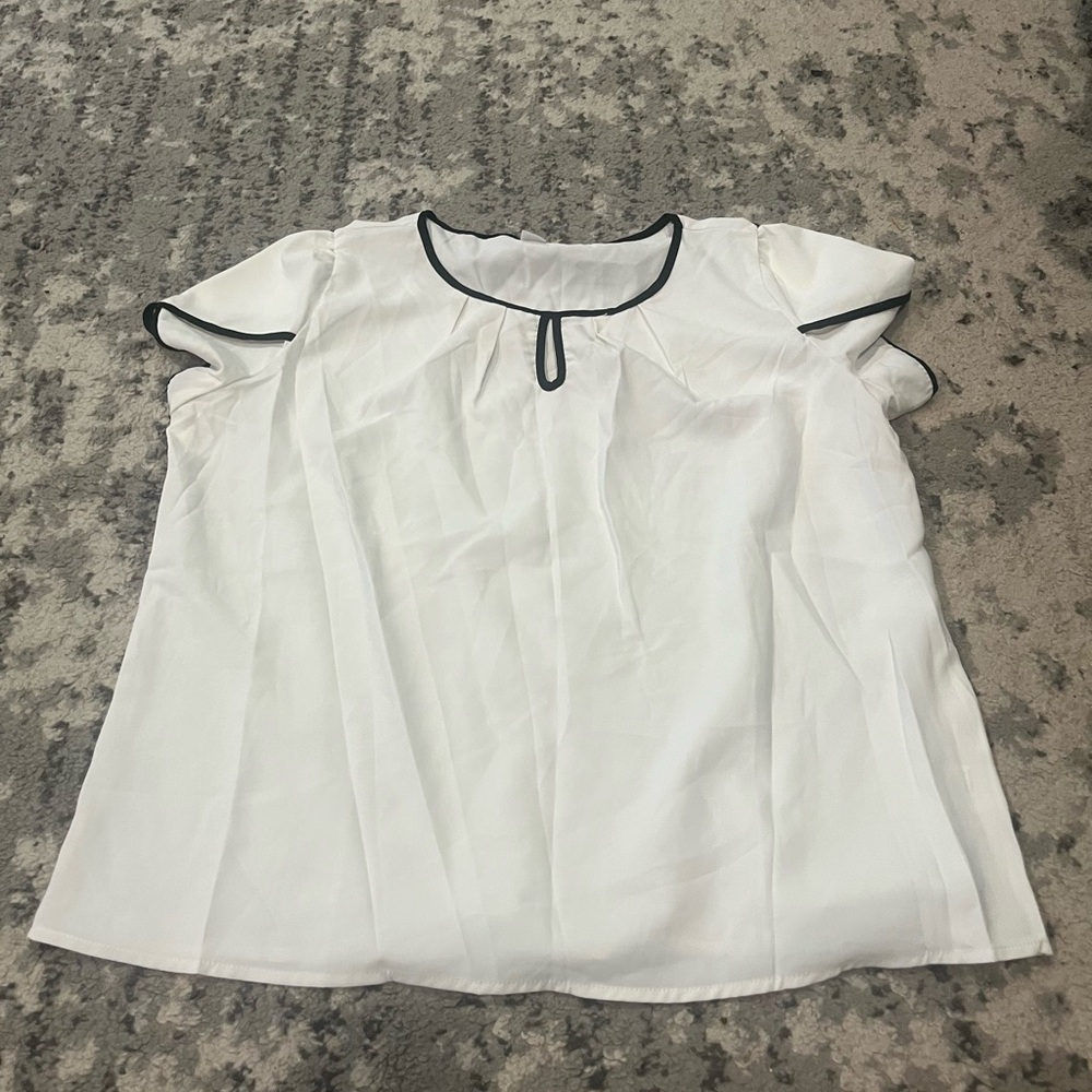 Elegant White Blouse with Black Trim